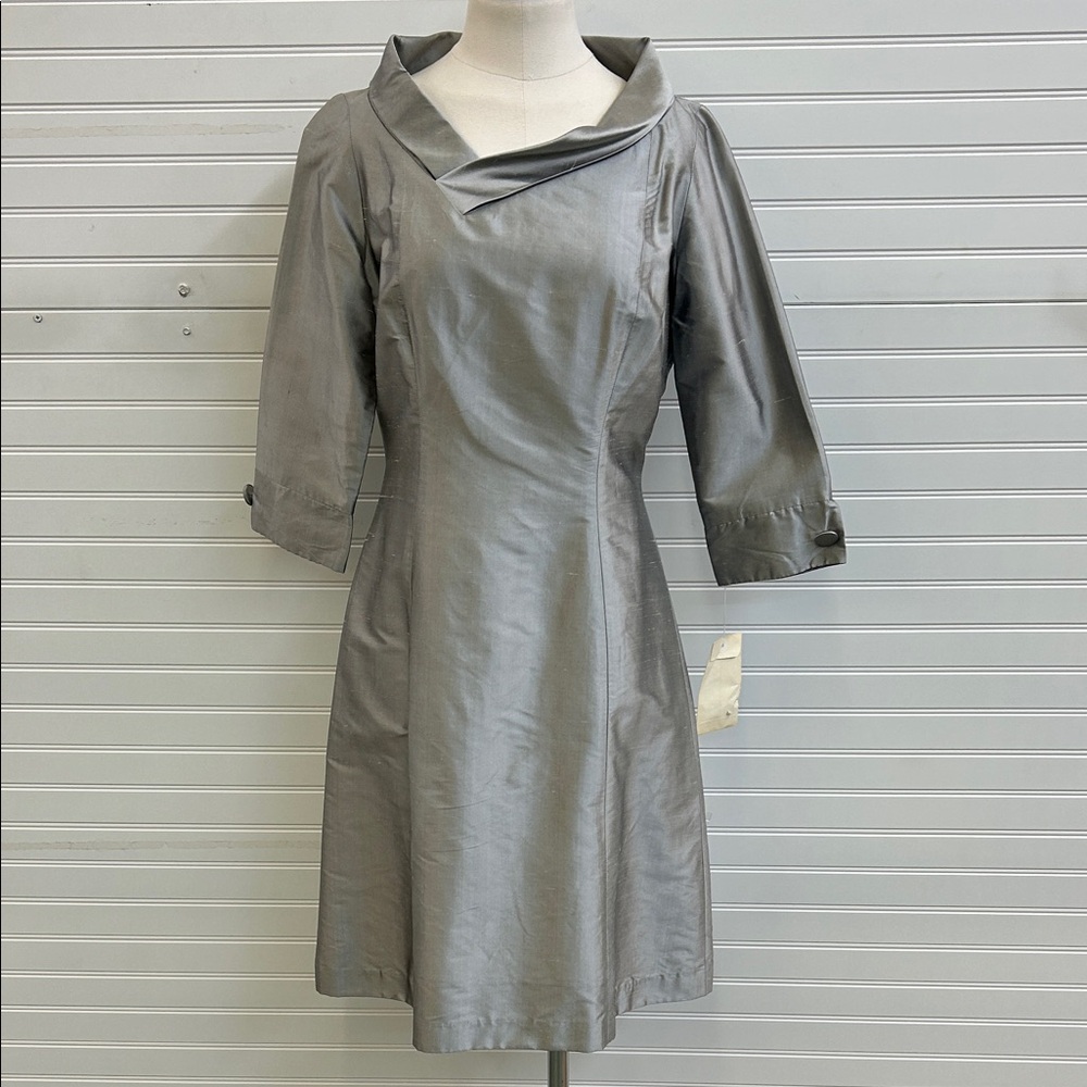 B Michael America RED Collection Silver Taffeta Cocktail Dress Size 8 NWT